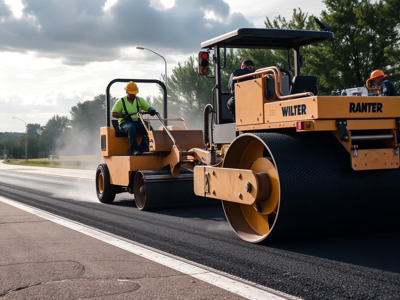 Tri-Pan Paving crew laying fresh asphalt